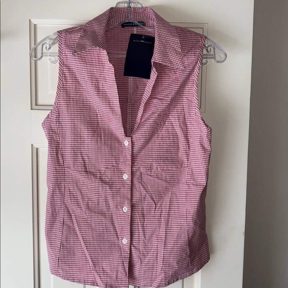 Brandy Melville Red Checkered Button Down sleeveless Shirt